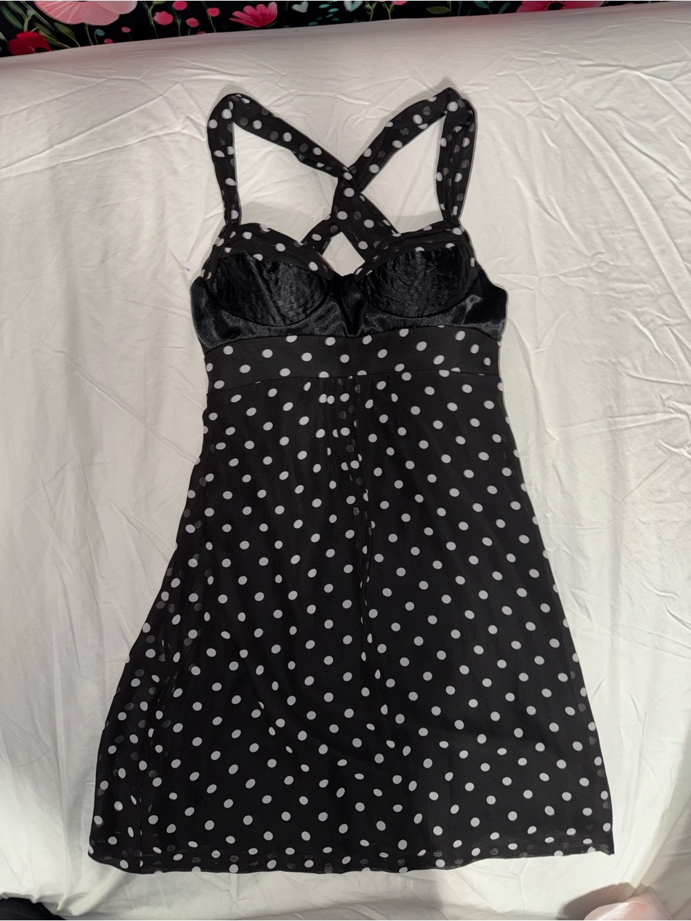 Guess Black and White Polka Dot Slip with Bra Cups